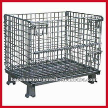 50*50mm folding collapsible stackable warehouse using mesh container with 4 castors